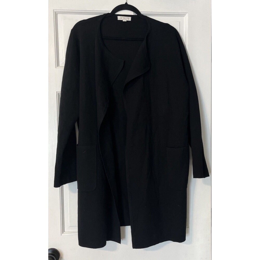 J Crew Juliette Collarless Sweater Blazer Women Large Black Minimalist Capsule